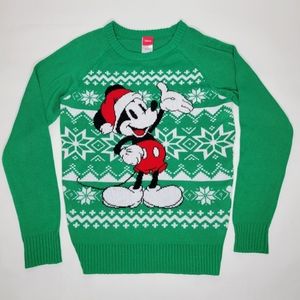 Disney Mickey Mouse Christmas Sweater Green Santa Holiday Medium